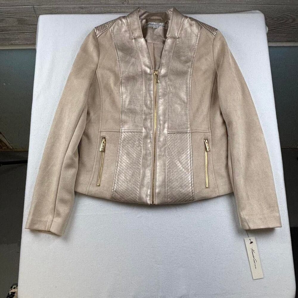 Kenneth Cole New York Women’s Gold Leather Jacket Size Medium NWT Luxury